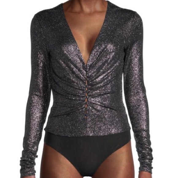 Scripted Metallic Silver/Black Bodysuit Size Small - Picture 1 of 8